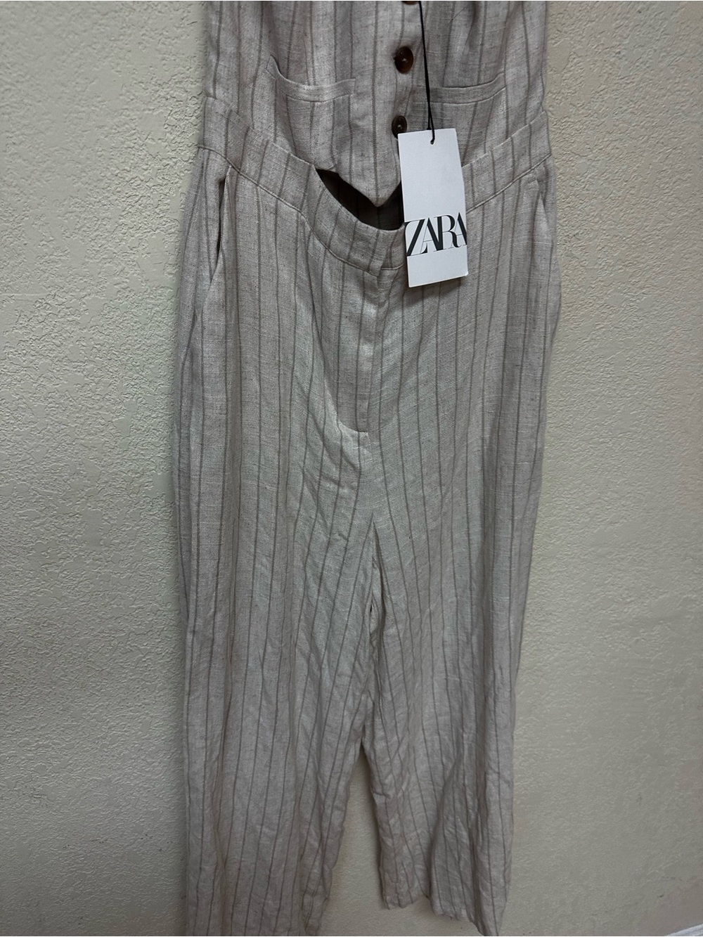 ZARA NWT Sleeveless Cream Pinstripe Jumpsuit size S - Picture 4 of 5